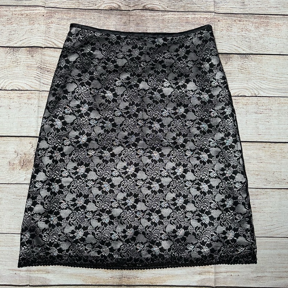 Ann Taylor Black Floral Lace Skirt